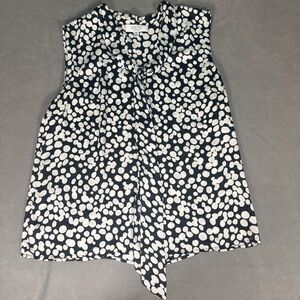Kasper Black & White Dots Women's Blouse/Top/Shell-Sleeveless-Drape Neck Tie XL